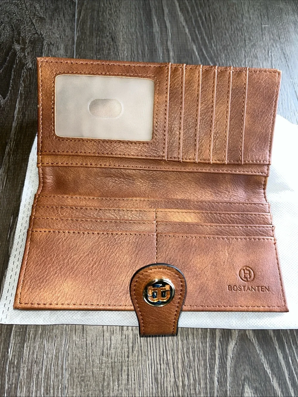 BOSTANTEN slim Black Quilted Leather bifold card Wallet with Tan Tab